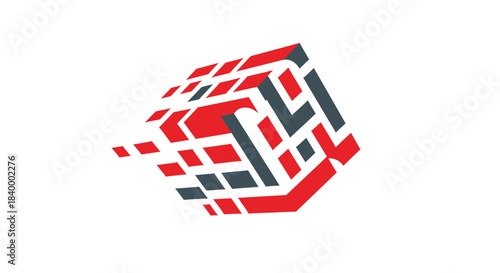 Abstract Geometric Illustration Forming A Digital Cuboid Structure on Isolated White Background