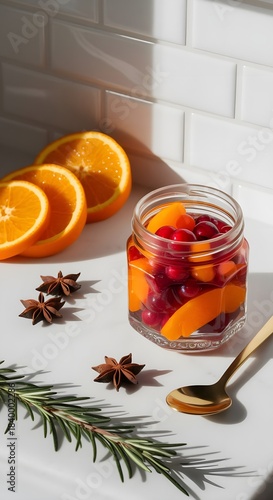 Festive Kitchen Counter Scene with Cranberry Orange Jam 