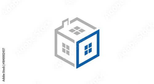 Abstract Geometric Illustration Of A Modern House with Windows and Unique Design