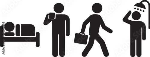 PrintDaily routine icons showing sleep drink work and shower