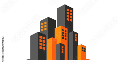 Abstract Geometric Illustration of City Skyline and Urban Architecture in Modern Design Style