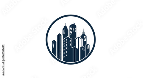 Abstract Geometric Illustration of City Skyline Architecture Inside a Circular Frame