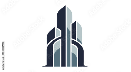 Abstract Geometric Illustration of Modern Architectural Design in Various Shades of Gray and Blue