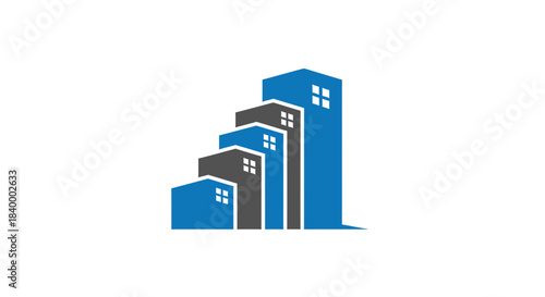 Abstract Geometric Illustration of Modern Architectural Urban Structures in Blue and Grey