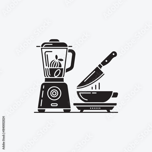 Vector illustration of kitchen utensils coffee grinder and coffee cup