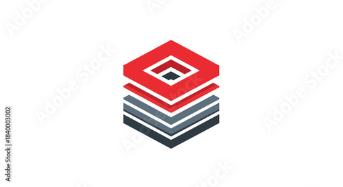 Abstract Geometric Illustration Of Stacked Squares In Red, Gray, And Black Colors