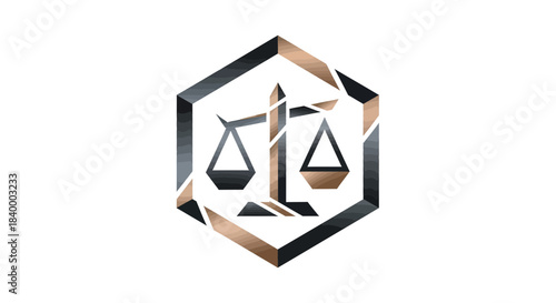 Abstract Geometric Law Scales Icon Design Within Hexagon Frame For Legal or Business Purposes