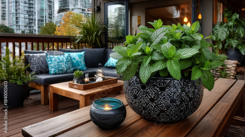 Fresh mint growing in a flowerpot to ensure the freshest ingredients in the kitchen for cooking and garnish