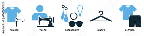 Set of fashion vector for comprehensive style and apparel representation. Symbolizes various clothing items and accessories for diverse use. Ideal for retail categories.