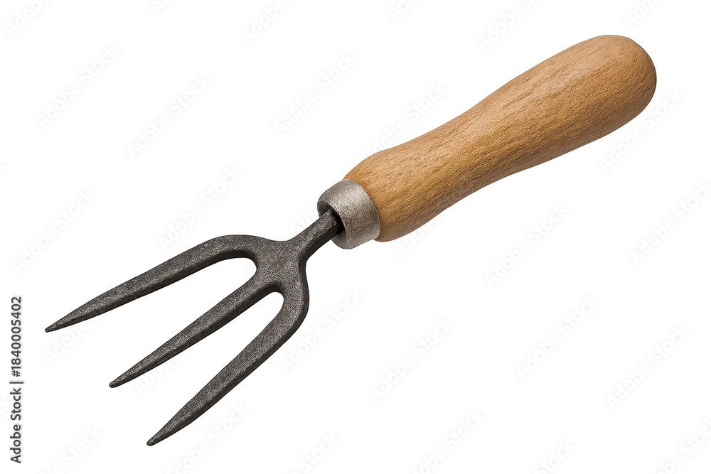 Obraz premium Gardening hand fork tool with wooden handle