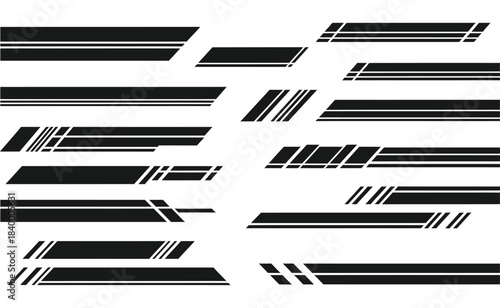 Modern geometric black racing stripes vector set for car side body decal design