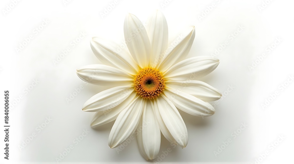 Obraz premium White Flower Blooming with Yellow Center on White Background