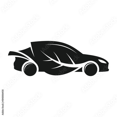 Eco-friendly vehicle concept logo featuring a car silhouette integrated with a leaf design