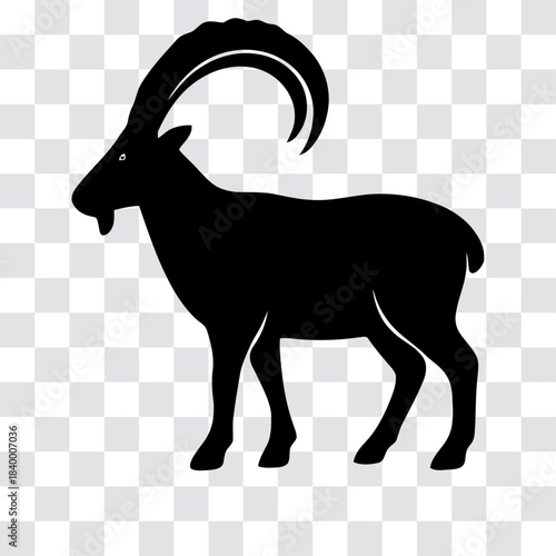 Ibex Silhouette – Minimal Vector Icon of Mountain Goat on Transparent Background