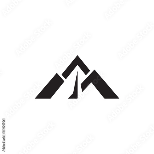Minimalist Mountain Peak Logo with Negative Space Compass Needle for Exploration Vector illustration