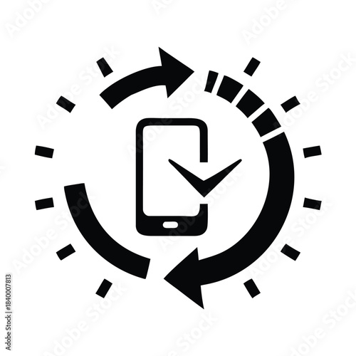 Mobile service confirmation icon representing fast reliable 24 hour customer support and successful transaction