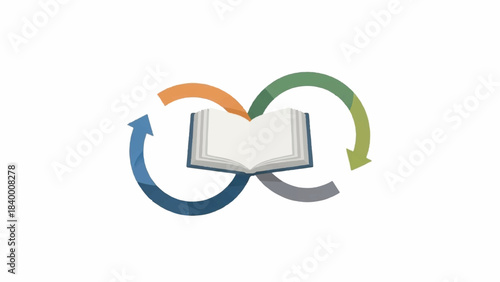 An Open Book Illustrating Continuous Learning and Infinite Knowledge with Infinity Loop Symbol