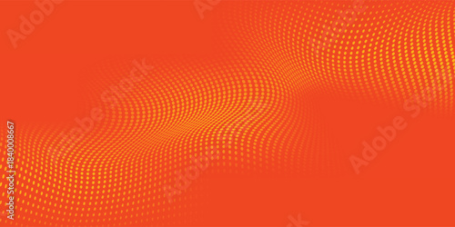 Orange halftone dots, abstract pattern with dark and bright gradient background. digital technology style wall texture ,cartoon or pop art. vector ilustration