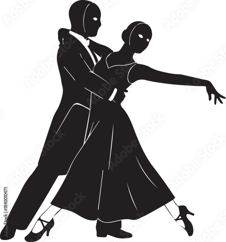 Elegant silhouette of a couple dancing ballroom waltz
