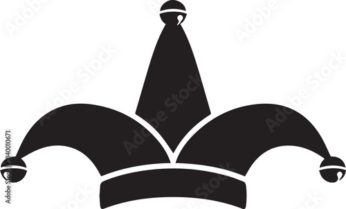 Black silhouette of a jester hat with bells