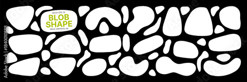 Black and White Organic Soft Amoeba Shape Kit. Monochrome Round Form Set. Abstract Blob Figure Bundle. Hand Drawn Vector Illustration