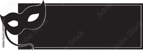 Black masquerade mask silhouette with copy space rectangle