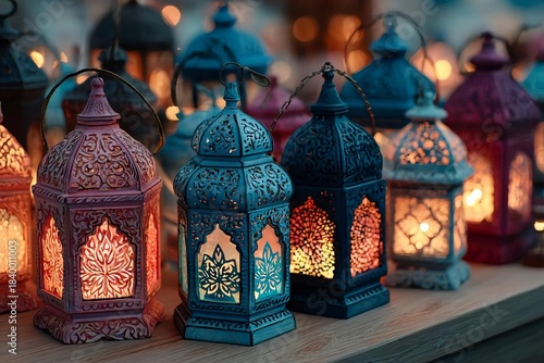 Colorful Decorative Lanterns with Intricate Patterns Glowing Brightly