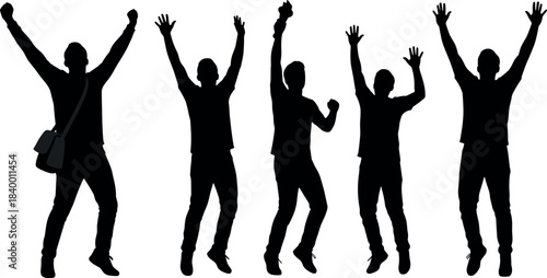 flavector celebration silhouette – joyful people jumping with raised arms in dynamic excited poses