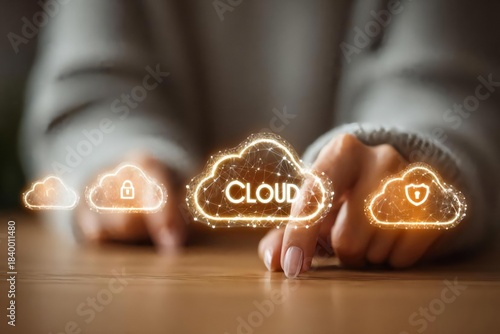 Digital Cloud Computing Concept with Security and Protection Icons