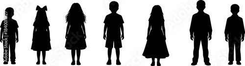 flavector diverse children silhouette set – boys and girls in casual outfits and playful standing poses