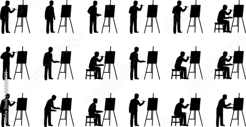 flavector easel artist silhouette set – 20 painting and drawing poses with canvas and creative posture