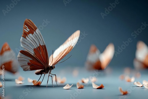 Elegant Butterfly with Petals on Soft Background in Natural Light