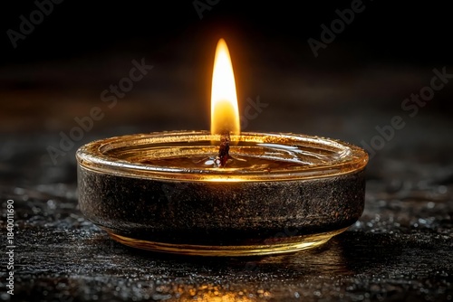 Elegant Candle Flame in Glass Holder Against Dark Background
