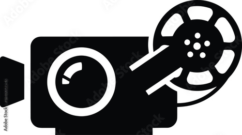 A stylized illustration of a vintage film camera silhouette isolated on transparent background