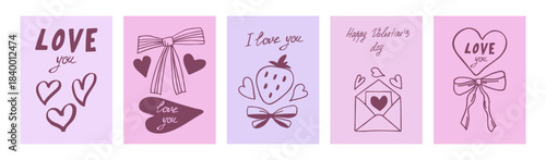 A set of five vertical love cards for Valentine's Day, anniversaries, weddings, or romantic gifts. Cute doodle-style design for social media stories.