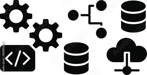 minimal solid silhouette connectivity icons, wifi network signal router hotspot digital communication vector pack.