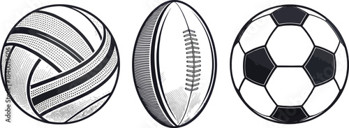 Triple Football Vector Set — Minimal Line Art and Classic Black-and-White Soccer Ball Icons