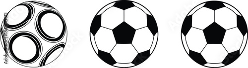 Triple Football Vector Set — Minimal Line Art and Classic Black-and-White Soccer Ball Icons