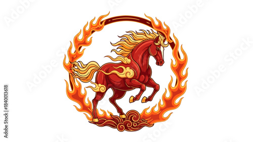 Dynamic Red Fire Horse Mascot Vector Illustration