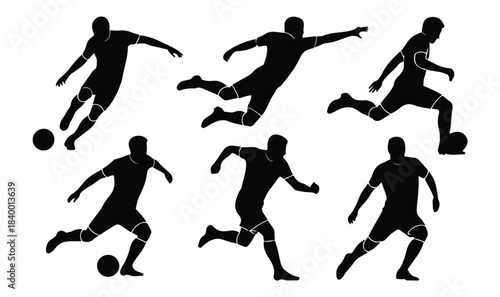 Football Player Silhouette Set — Dynamic Soccer Action Poses Vector Collection