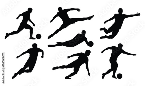 Football Player Silhouette Set — Dynamic Soccer Action Poses Vector Collection