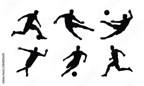 Football Player Silhouette Set — Dynamic Soccer Action Poses Vector Collection