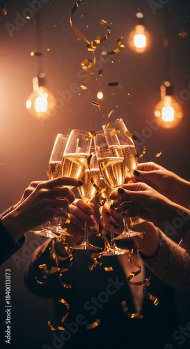 Raise a Toast to Happy New Year 2026 with Sparkling Champagne and Confetti
