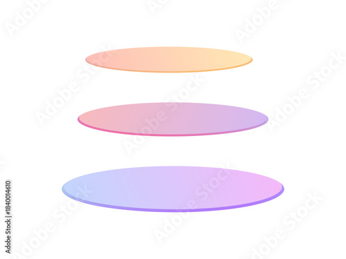 Three distinct gradient ovals floating independently in a row, a Rounded 3d gradient glass layer.