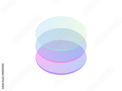 Stacked translucent circles with a soft gradient against a transparent backdrop. Abstract 3d render of colorful round shapes arranged vertically, creating a modern and ethereal visual.