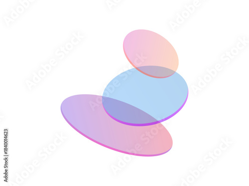 Stacked translucent ellipses with a soft gradient against a transparent backdrop. Abstract 3d render of colorful oval shapes arranged dynamically, creating a modern and ethereal visual.