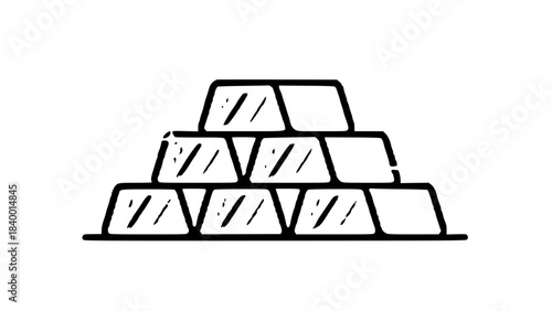 A simple black outline drawing of nine stacked gold bars forming a pyramid shape.