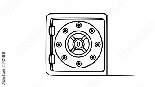 Simple black and white line art illustration of a secure safe door with a central keyhole.