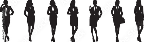 Silhouette of Women in Business Attire: Stylish silhouettes of professional women showcase elegance and confidence in business attire, perfect for illustrating leadership and empowerment.