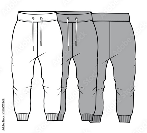 Boys joggers design technical flat sketch vector mockup template.